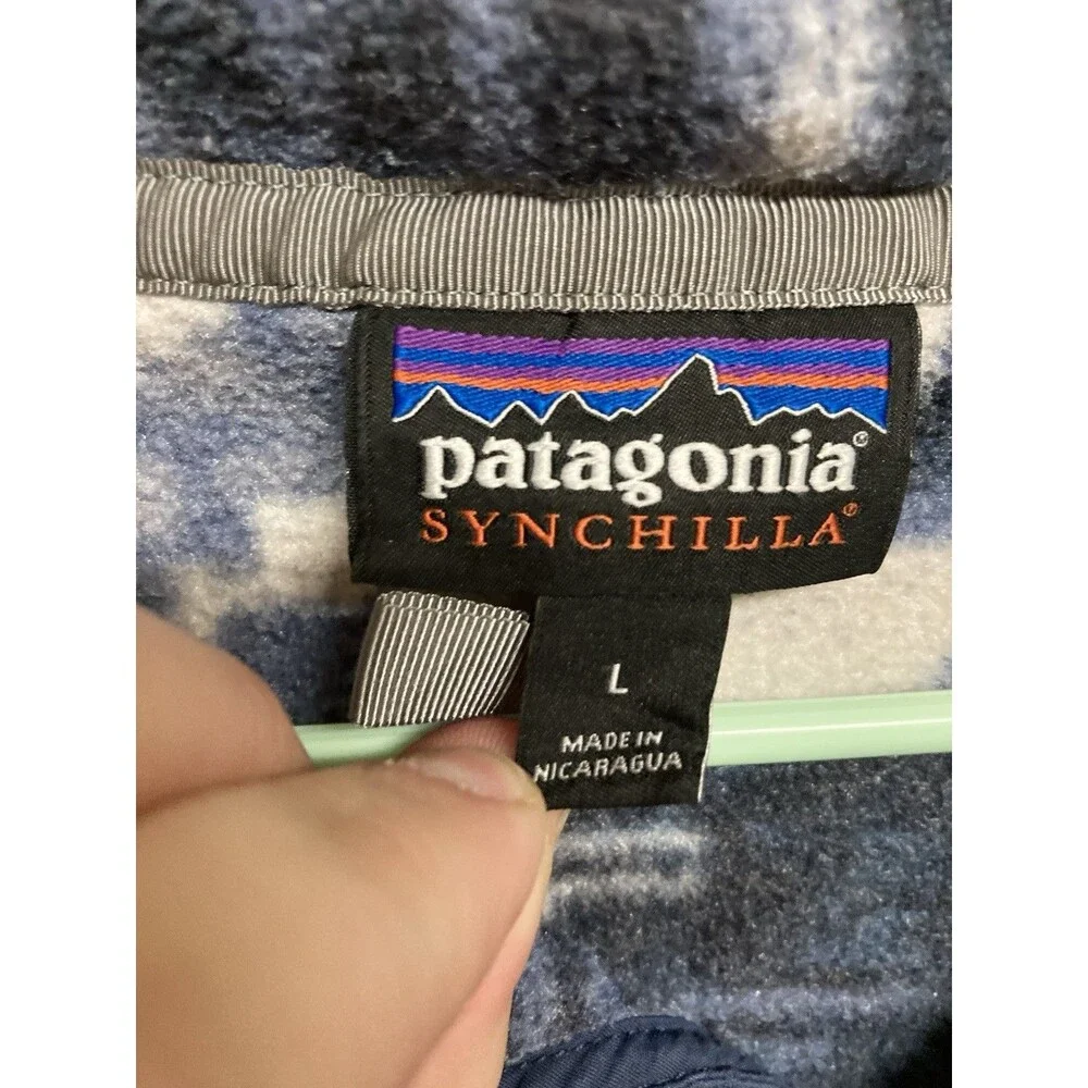 Men's Patagonia Synchilla Snap-T Pullover Fleece Retro Stone Blue Aztec Print Lg - Picture 3 of 6